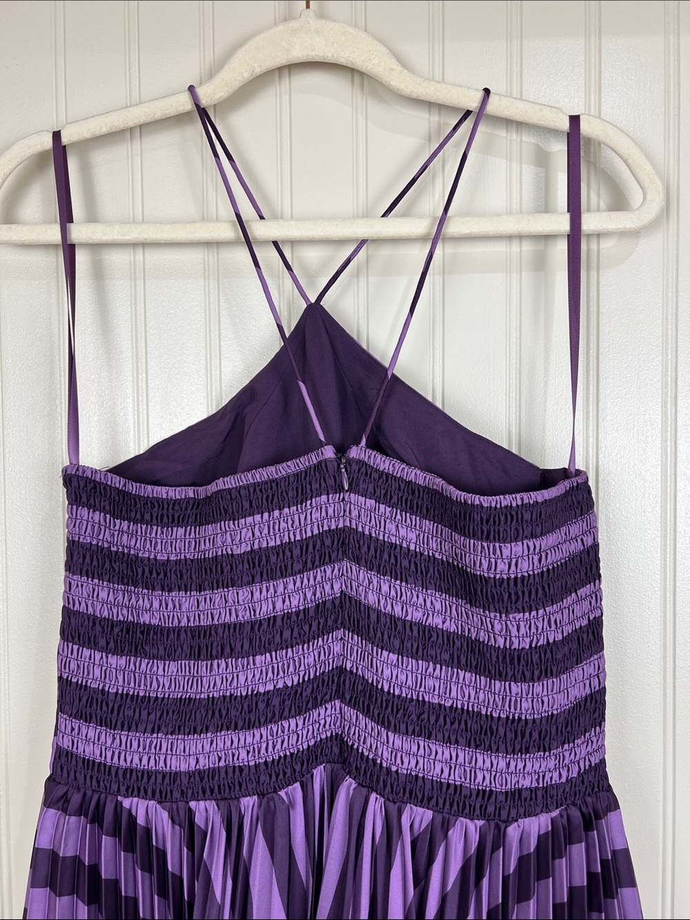 NWT Anthropologie Hutch Dolly Halter Pleated Maxi Dress Purple Striped Medium - Picture 8 of 12